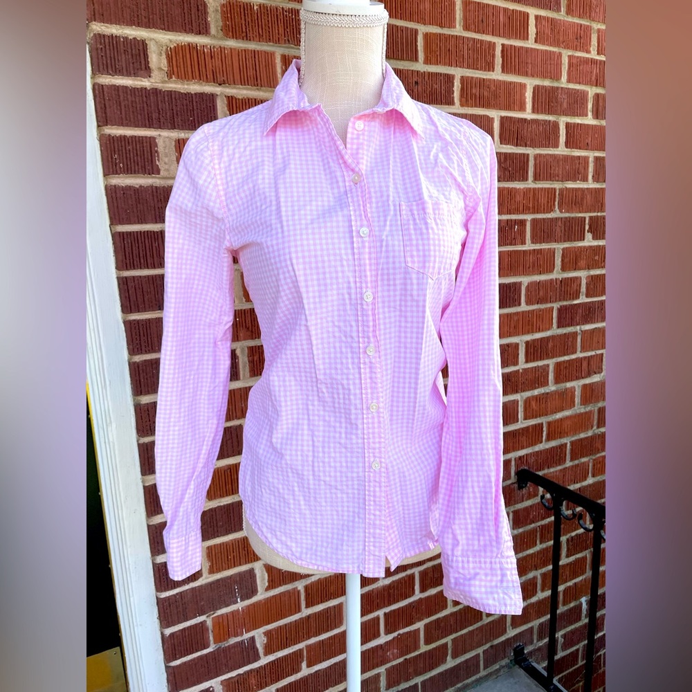 Pink gingham long sleeve button up